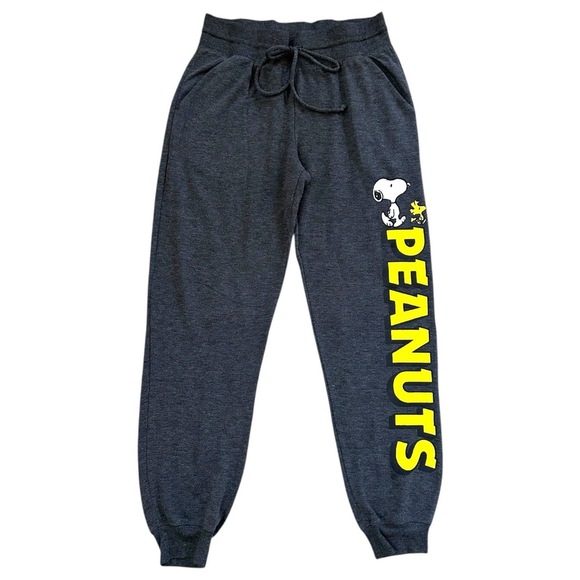 Peanuts Snoopy Jogger Sweatpants Womens Size Med Grey Drawstring Lounge Pants - Picture 2 of 9
